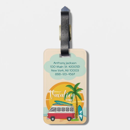 バケーションタイムサマービーチをテーマパーソナライズされた ラゲッジタグ (裏面縦)