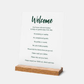 バケーションハウスルールダークグリーンアンドホワイトテンプレート アクリルサイン (傾斜)