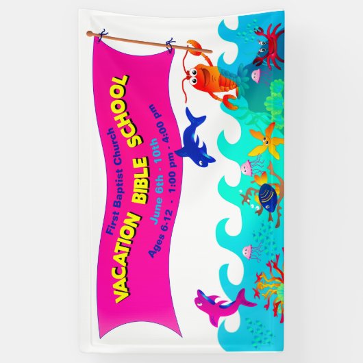 バケーションバイブルカラフルスクールシーライフクリッター 横断幕 (縦)