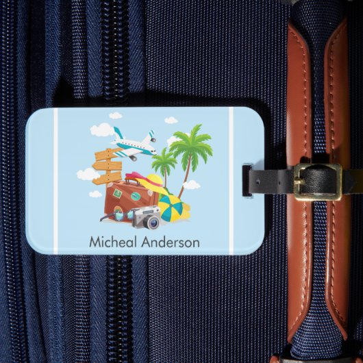 バケーションパーソナライズされたアートブルートラベル ラゲッジタグ (正面インサイチュ4)