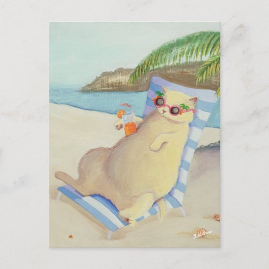 バケーションビーチキャットアンダーパームツリー ポストカード (正面)