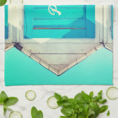 バケーションビーチフロントカバナターコイズホワイト キッチンタオル (折り畳み)