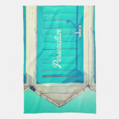 バケーションビーチフロントカバナターコイズホワイト キッチンタオル (縦)