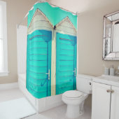 バケーションビーチフロントカバナターコイズホワイト シャワーカーテン (インサイチュ)