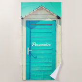 バケーションビーチフロントカバナターコイズホワイト ビーチタオル (正面)