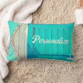 バケーションビーチフロントカバナターコイズホワイト ランバークッション (ブランケット)