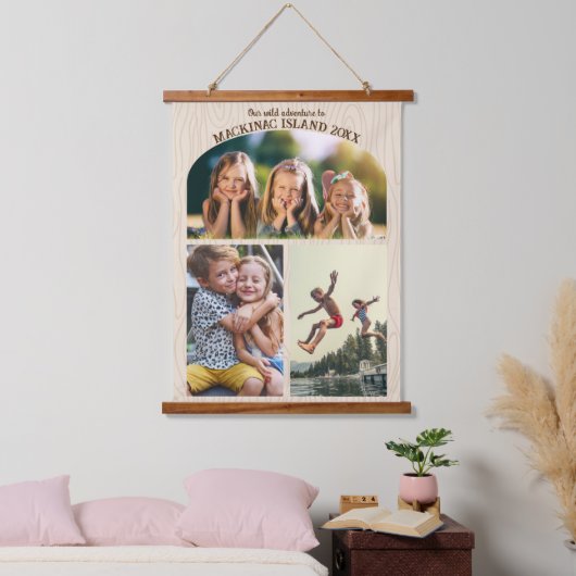 バケーションフォトコラージュファミリー懇親会メモリーアルバム 吊り下げ型タペストリー (寝室)