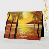 バケーションラブ 夕焼けの海とパームツリー カード (黄色い花)
