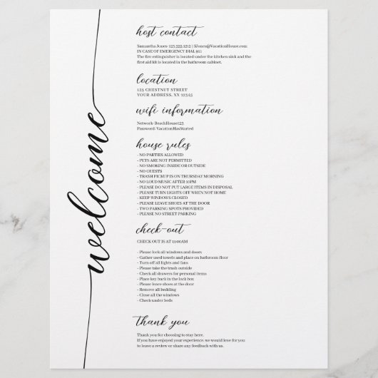 バケーションレンタルウェルカムガイドハウスルール チラシ (正面)
