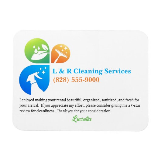 バケーションレンタルクリーナーハウスキーパー5スターレビュー マグネット (横)