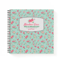 バケーションレンタルゲストブックミニピンクフラワーズティール（緑がかった色）