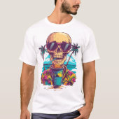 バケーション中のドクロ � リラックスした面白いビーチのスケルトン Tシャツ (正面)