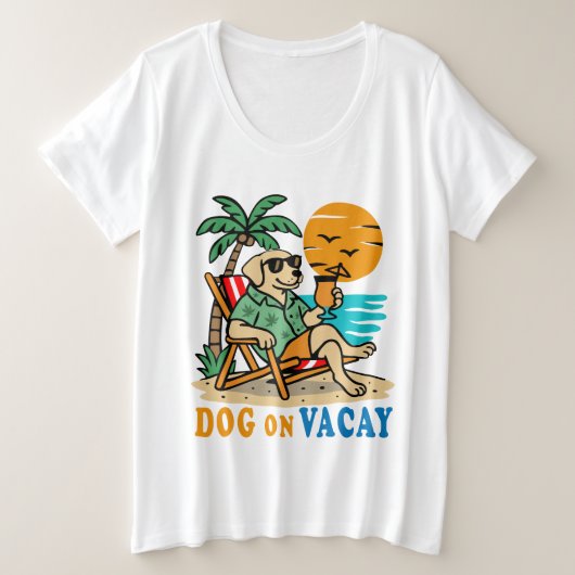 バケーション中の犬Tシャツ | かわいい夏 プラスサイズTシャツ (デザイン正面)