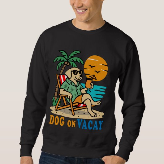 バケーション中の面白い犬Tシャツ | かわいい夏 スウェットシャツ (正面)