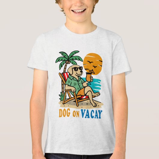 バケーション中の面白い犬Tシャツ | かわいい夏 トライブレンドＴシャツ (正面)