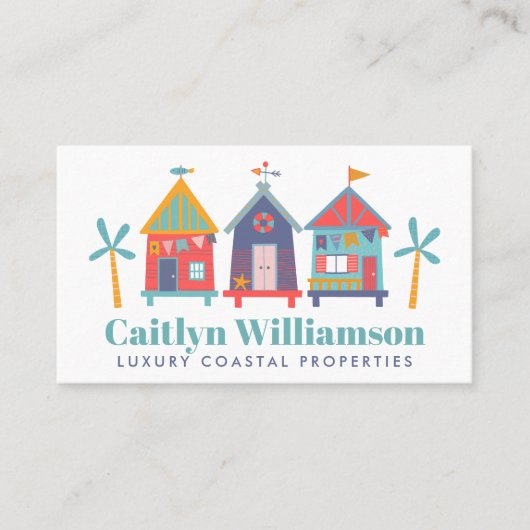 バケーション実在エステートエージェントQRコードおもしろいビーチハウス 名刺 (正面)
