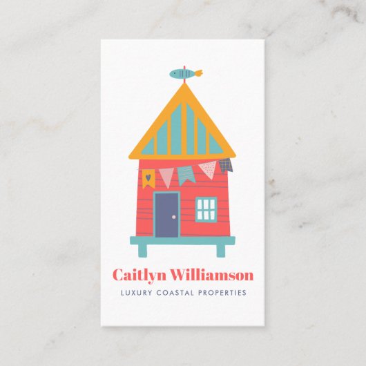 バケーション実在エステート写真QRコードおもしろいビーチハウス 名刺 (正面)
