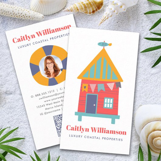 バケーション実在エステート写真QRコードおもしろいビーチハウス 名刺
