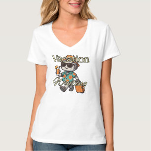 バケーション・ウェイティング   かわいいロボット 夏のレディースVネック Tシャツ