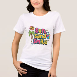 バケーション・ムード – 太陽、砂浜、スマイル カートゥーン レディース トライブレンドTシャツ