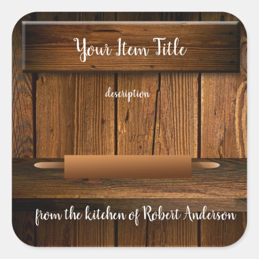 バケーローリングピンナチュラルウッドスクエア製品ラベル スクエアシール (正面)