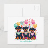 バザーで誕生日をお祝いするロットワイラー犬たち ポストカード (正面/裏面)