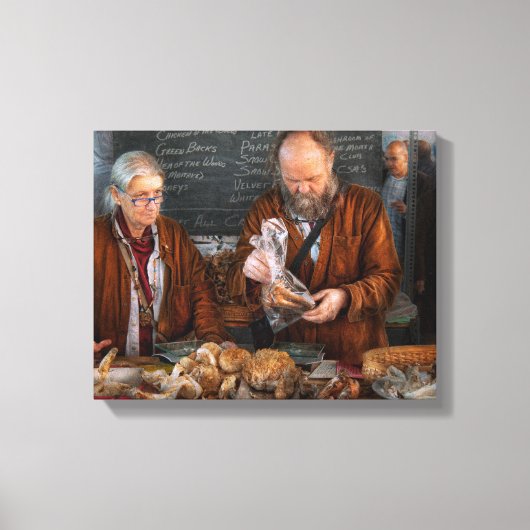 バザール – 新鮮なキノコを売る キャンバスプリント (正面)
