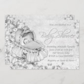 バシネットヴィンテージホワイトベビーシャワー 招待状 (正面/裏面)