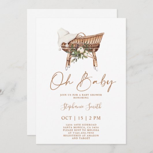 バシネット子供部屋ベビーシャワー 招待状 (正面/裏面)