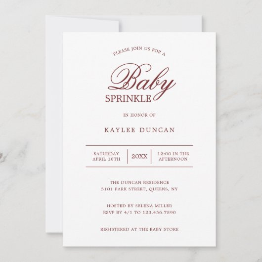 バシンプルルガンディホワイト男女兼用ベビー散布 招待状 (正面)