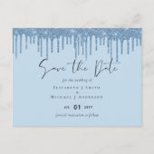 バジかわいらしュガーリーーBLUE救グリッター結婚の日付 ポストカード (正面)