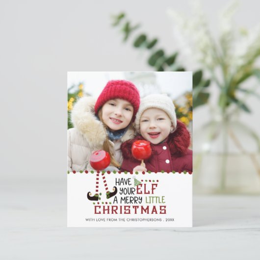 バジェットおもしろいクリスマス小妖精や小人フォトホリデーカード (スタンド正面)