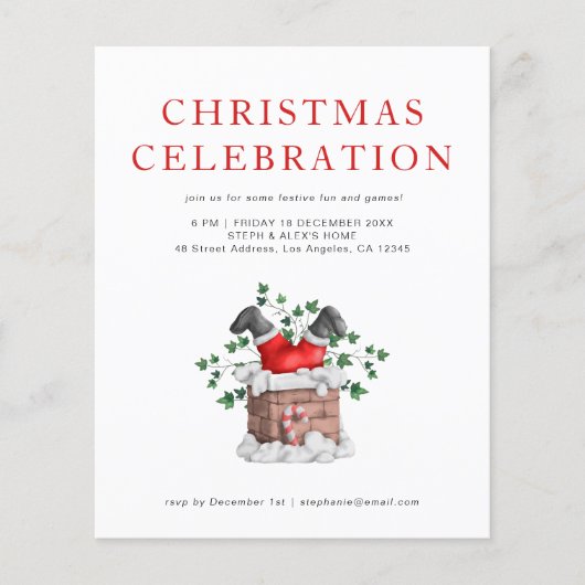 バジェットおもしろいサンタクリスマスパーティの招待状 (正面)