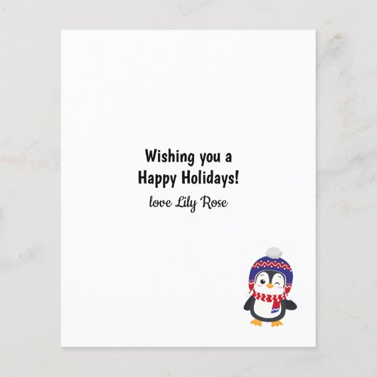 バジェットおもしろいペンギンのクリスマスカード (裏面)