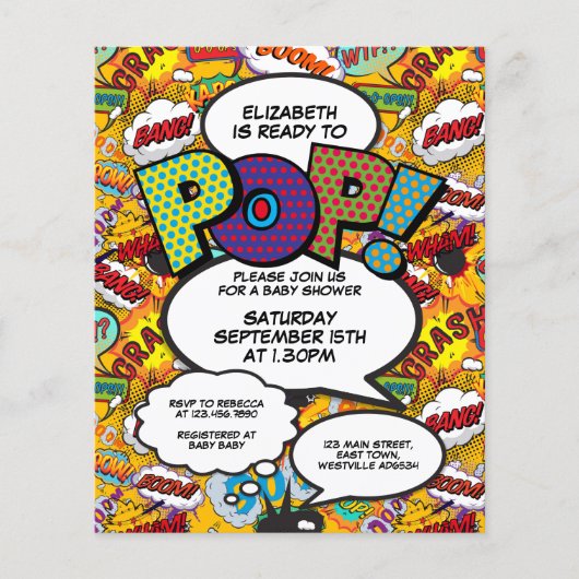 バジェットおもしろいポップ・アートの準備Baby Shower招待状 (正面)