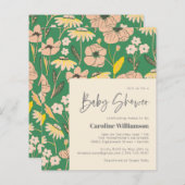 バジェットかわいいグリーンピンクフローラベビーシャワー招待状 (正面/裏面)