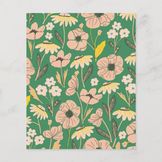 バジェットかわいいグリーンピンクフローラベビーシャワー招待状 (裏面)