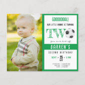 バジェットかわいいサッカー写真緑2歳の誕生日招待状 (正面)