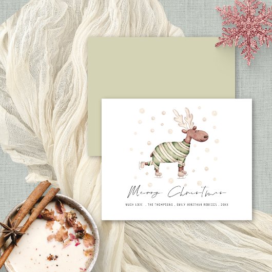 バジェットかわいいスケートで滑るトナカイのメリークリスマス