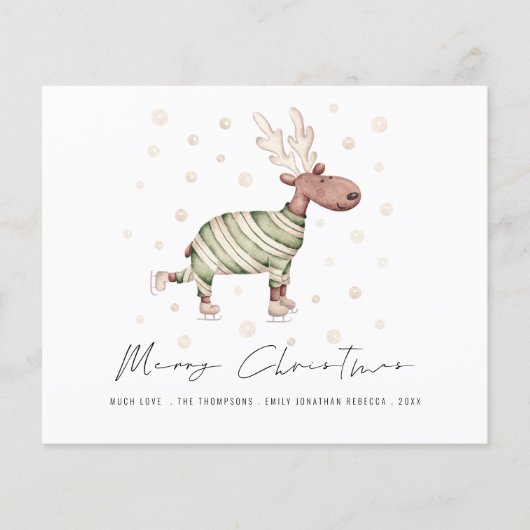 バジェットかわいいスケートで滑るトナカイのメリークリスマス (正面)