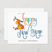バジェットかわいいトナカイグリッターハッピーニューイヤーカード (正面/裏面)