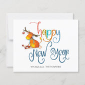 バジェットかわいいトナカイグリッターハッピーニューイヤーカード (正面)