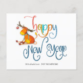 バジェットかわいいトナカイグリッターハッピーニューイヤーカード (正面)