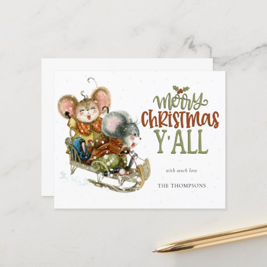 バジェットかわいいネズミズスリリング陽気なクリスマス名 (正面/裏面インサイチュ)