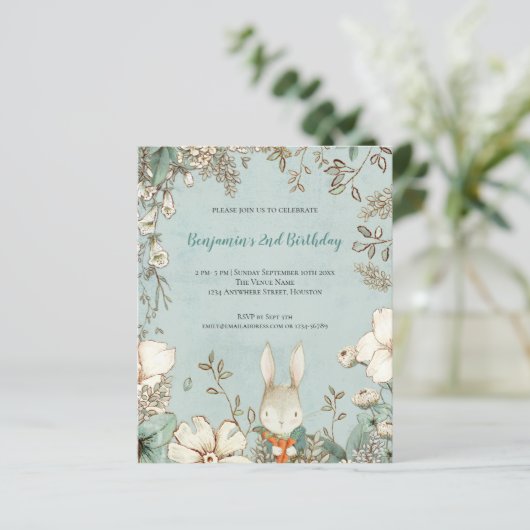 バジェットかわいいバニーの葉2ndバースデーボーイ招待状 (スタンド正面)