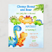 バジェットかわいいベビー恐竜の誕生日パーティーの招待 (正面)