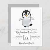 バジェットかわいいペンギンベビーシャワー招待状 (正面/裏面)