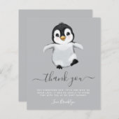 バジェットかわいいペンギン赤ちゃんシャワーサンキューカード (正面/裏面)
