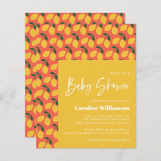 バジェットかわいいヴィンテージレモンオレンジ色の赤ちゃんシャワー (正面/裏面)