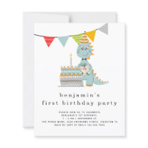 バジェットかわいい恐竜ケーキ1st誕生日招待状